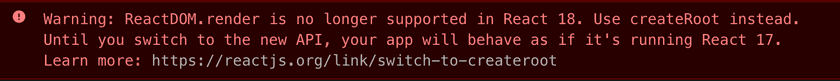 Screenshot of React error with text 